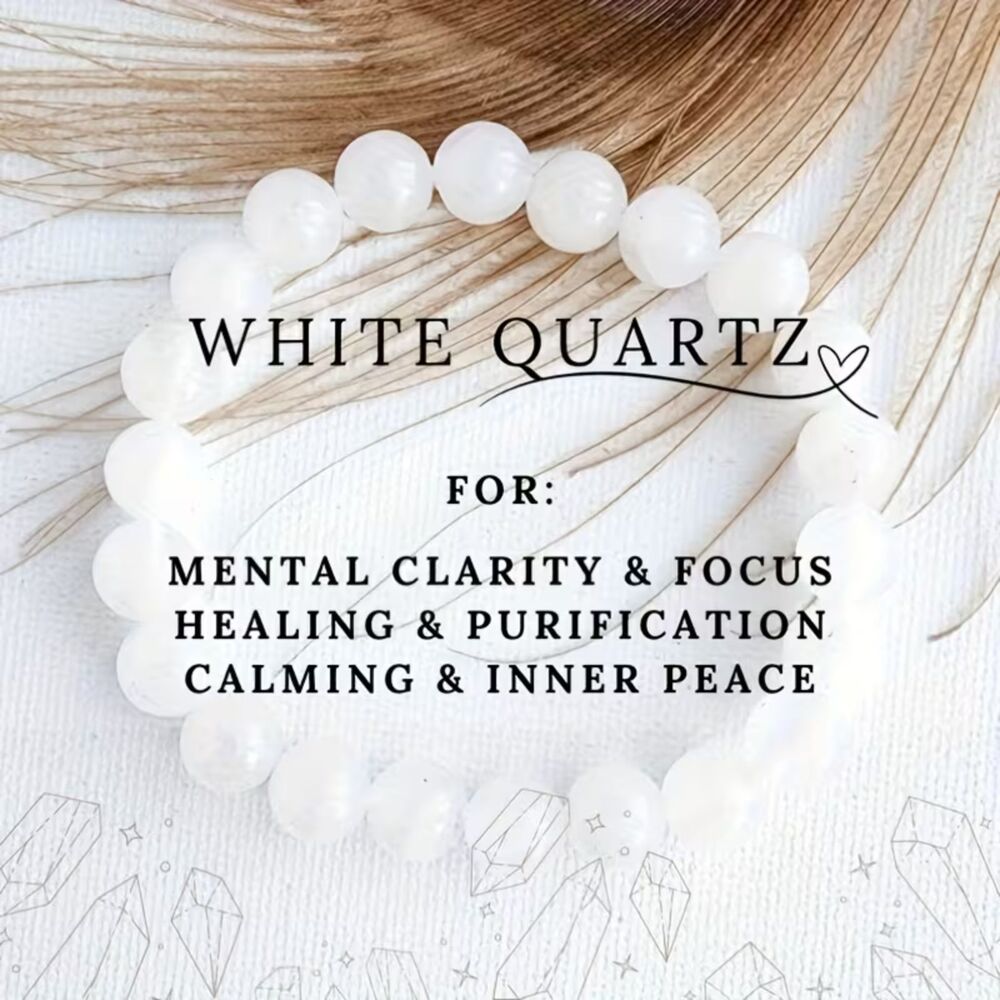 Natural White Quartz Beaded Stretch Bracelet Gemstone Boho Crystal Handmade New